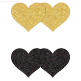 Pretty Pasties Glitter Hearts Black/Gold (2 Pack)